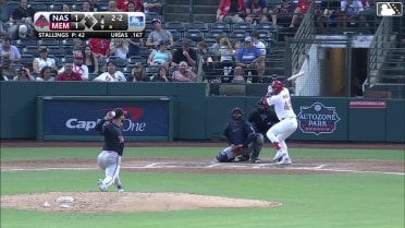 Ramón Urías homers (1) on a line drive to left field.