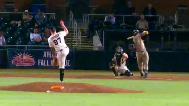 Alexander Fuentes goes to his fastball for the K