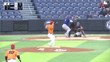 Ronald Hernandez doubles (4) on a line drive to center fielder Camden Troyer. Daiverson Gutierrez scores.