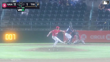 Jonny McGill homers (1) on a fly ball to right center field.