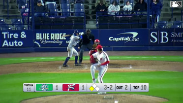 Roc Riggio doubles (1) on a fly ball to center fielder Bryson Ware. Jose Torres scores.