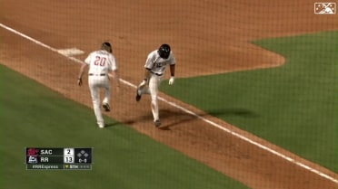 Dustin Harris hits his first home run of the year