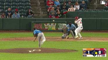 Zach Levenson doubles (4) on a fly ball to center fielder Ryan Lasko. Dakota Harris to 3rd.