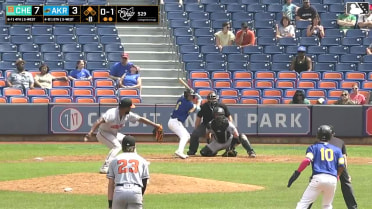 Christian Knapczyk singles on a line drive to left fielder Douglas Hodo III. Jose Devers scores.