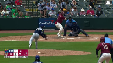 Marcus Lee Sang singles on a sharp line drive to right fielder Sam Kulasingam. Corey Joyce scores.