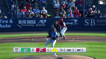 Erick Brito out on a sacrifice fly to left fielder Conner Capel. Bryan Rincon scores.