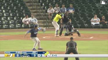 JC Vanek singles on a ground ball to right fielder Eli Lovich. Sean Gamble scores. Jhosmmel Zue scores.
