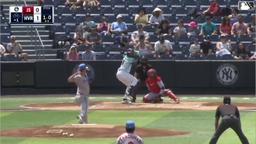 Roderick Arias doubles (8) on a sharp line drive to center fielder Devin Saltiban. Wilson Rodriguez scores.
