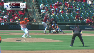 Dylan Dreiling out on a sacrifice fly to center fielder Joseph Sullivan. Ian Moller scores.