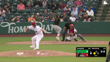 Ryan McCrystal walks. Carlos Sanchez scores. Wild pitch by pitcher Justin Chambers.