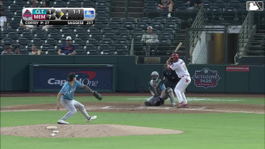 Thomas Saggese doubles (4) on a line drive to center fielder Dru Baker. Victor Scott II scores.