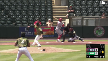 César Prieto doubles (10) on a line drive to right fielder Johnathan Rodríguez. Thomas Saggese scores.