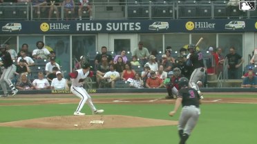 Deyvison De Los Santos singles on a sharp line drive to center fielder Luis Lara. Matthew Etzel scores.