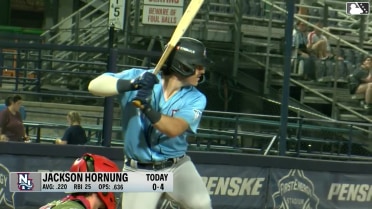 Jackson Hornung singles on a ground ball to center fielder Luke Ritter. Jorge Burgos scores.