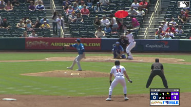 Cole Carrigg singles on a line drive to left fielder Zach Ehrhard. Zac Veen scores.
