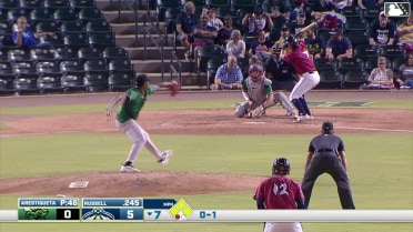 Stone Russell singles on a line drive to center fielder Luis Guanipa. Josh Hammond scores. Hyungchan Um to 3rd. Yandel Ricardo to 2nd.