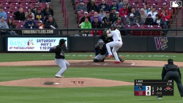 Juan Baez doubles (1) on a ground ball to left fielder Luke Pelzer. Luis Castillo scores.