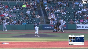 Adam Zebrowski homers (1) on a fly ball to center field.