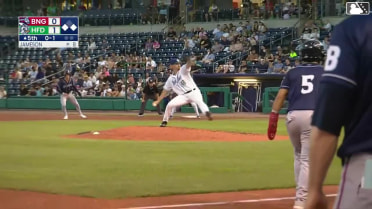 Kevin Villavicencio singles on a line drive to center fielder GJ Hill. Matt Rudick scores. Nick Lucky to 2nd.