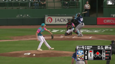 Ricardo Hurtado doubles (1) on a line drive to right fielder Devin Taylor. Garrett Pennington scores.