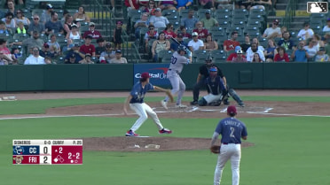 Cameron Sisneros out on a sacrifice fly to center fielder Dylan Dreiling. Will Bush scores.