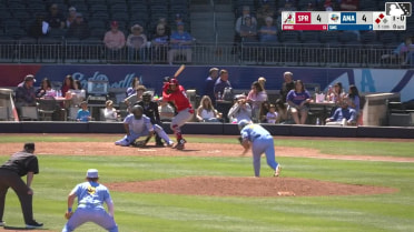 Jeremy Rivas out on a sacrifice fly to center fielder Druw Jones. Travis Honeyman scores.