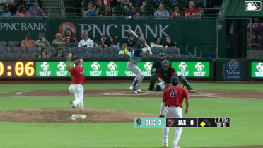 Cavan Biggio singles on a line drive to right fielder Kemp Alderman. Taylor Trammell scores.