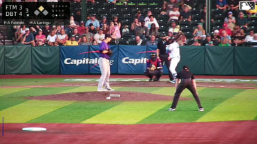 Arnaldo Lantigua doubles (4) on a line drive to left fielder Bryan Acuña. Bernard Moon scores.