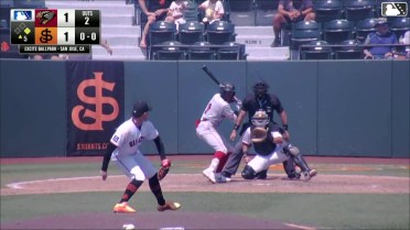Ashly Andujar triples (4) on a line drive to right fielder Tanner Mally. Sebastian Blanco scores.