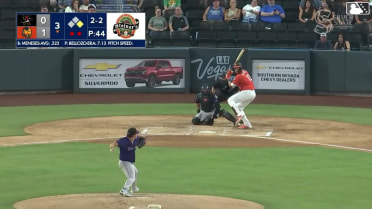Joey Meneses doubles (8) on a sharp line drive to left fielder Sterlin Thompson. Brett Harris scores.