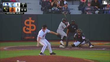 Starlin Aguilar singles on a soft ground ball to pitcher Ben Bybee. Dustin Crenshaw scores.