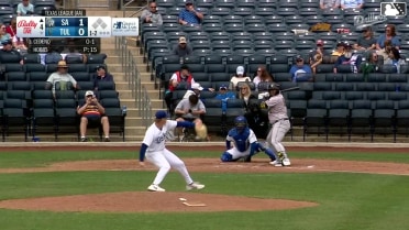 Leandro Cedeño homers (1) on a fly ball to center field.