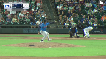 Jeron Williams homers (1) on a fly ball to right field.