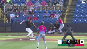 Gio Cueto out on a sacrifice fly to center fielder Tommy Hawke. Eduardo Guerrero scores.