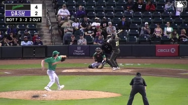 Caleb Bonemer singles on a fly ball to left fielder Ivan Brethowr. Alex Ungar scores.