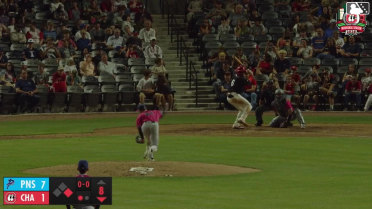 Cam Collier doubles (10) on a sharp fly ball to center fielder Emaarion Boyd. Shane Sasaki scores.