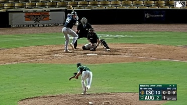 Taitn Gray singles on a ground ball to center fielder Caleb Klein. Cooper Flemming scores.