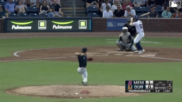 Kenny Piper homers (1) on a fly ball to center field.