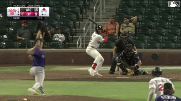 Ethan Salas doubles (3) on a line drive to center fielder Zac Veen. Carlos Rodríguez scores.