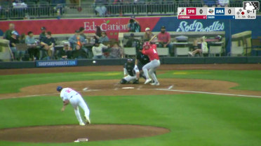 Zach Levenson doubles (1) on a ground ball to center fielder Druw Jones. Noah Mendlinger scores.