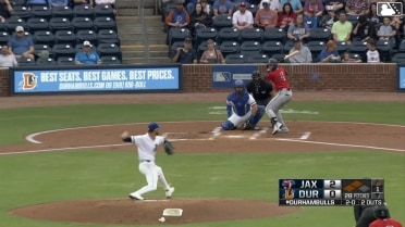Andrew Pintar singles on a ground ball to center fielder Homer Bush Jr. Kemp Alderman scores. Maximo Acosta scores.
