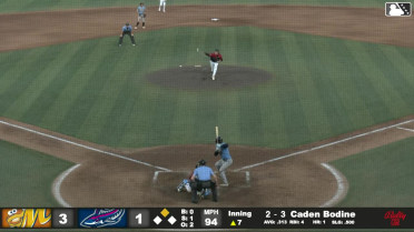 Caden Bodine singles on a ground ball to left fielder Emaarion Boyd. Austin Overn scores.