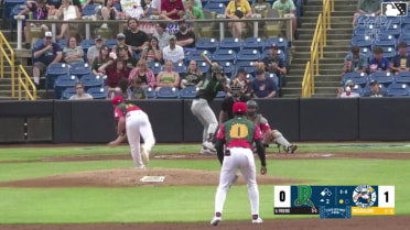 Jacob Friend out on a sacrifice fly to right fielder Juneiker Caceres. Ryan McCrystal scores.