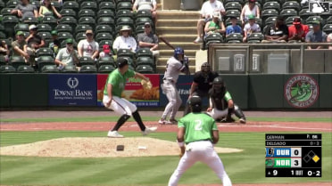 Raynel Delgado singles on a line drive to right fielder Heston Kjerstad. Homer Bush Jr. to 2nd.
