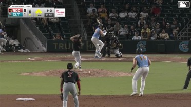Nolan Jones out on a sacrifice fly to left fielder Christian Franklin. Dustin Harris scores.