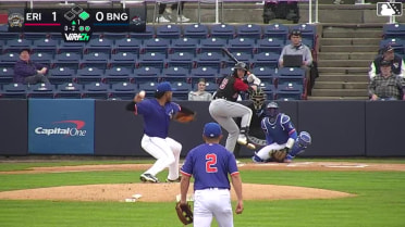 Chris Meyers doubles (2) on a fly ball to center fielder A.J. Ewing. Justice Bigbie scores.