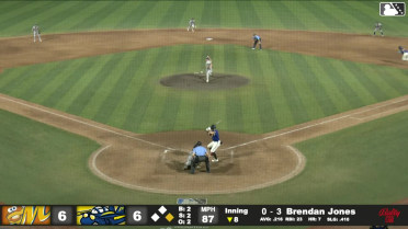 Brendan Jones doubles (12) on a fly ball to center fielder Theo Gillen. Connor Caskenette scores.