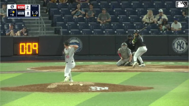 Enmanuel Tejeda doubles (8) on a sharp line drive to left fielder Eric Hartman. Wilson Rodriguez scores.