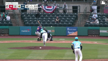 Zach Cole homers (1) on a fly ball to center field.