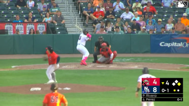 Hedbert Perez singles on a ground ball to center fielder Will Turner. Aaron Parker scores.